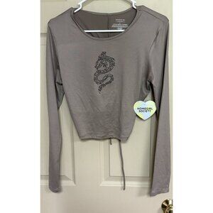 Juniors Homegirl Society Crop Shirt With Embellished Dragon NWT Size Large